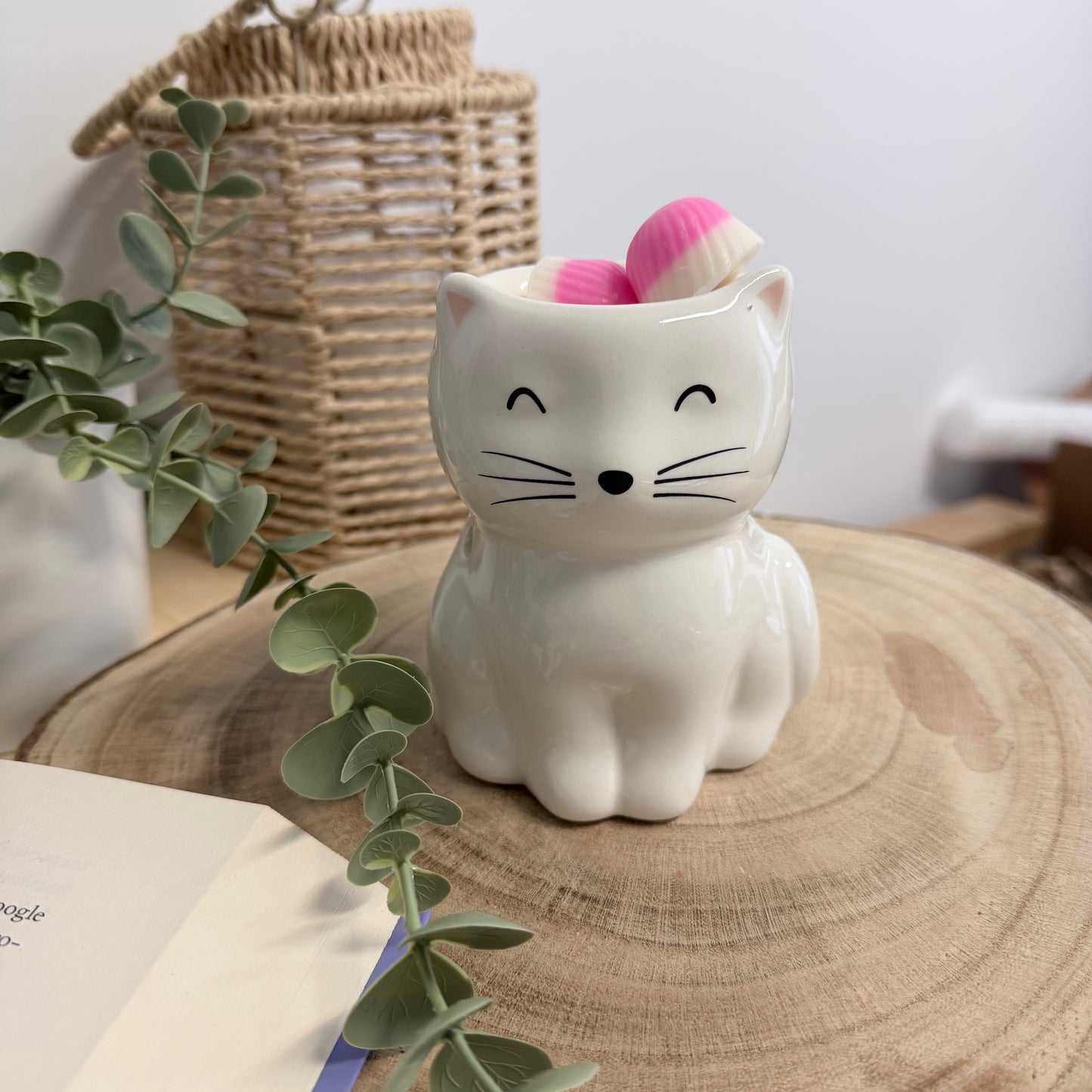 Quemador de Cera White Cat - Diseño Gato Blanco Cerámica