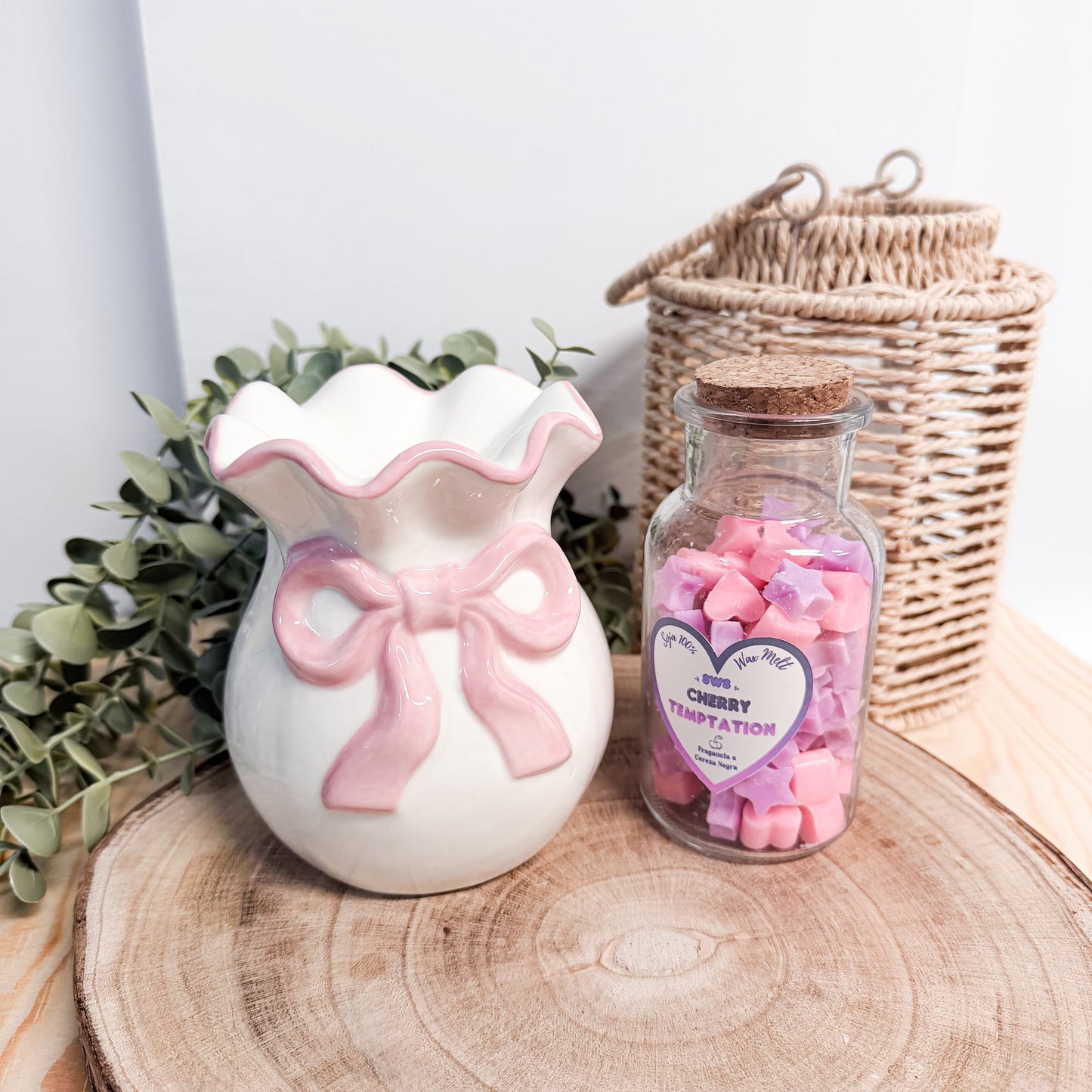 Pack Dulce Tentación - Quemador Cerámica Rosa + Wax Melts Aromáticos
