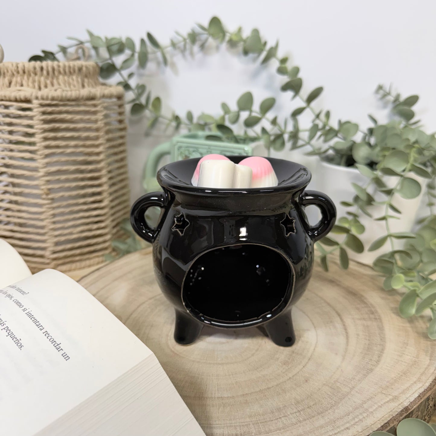 Quemador de Cera Caldero - Diseño Caldero Mágico Negro Cerámica