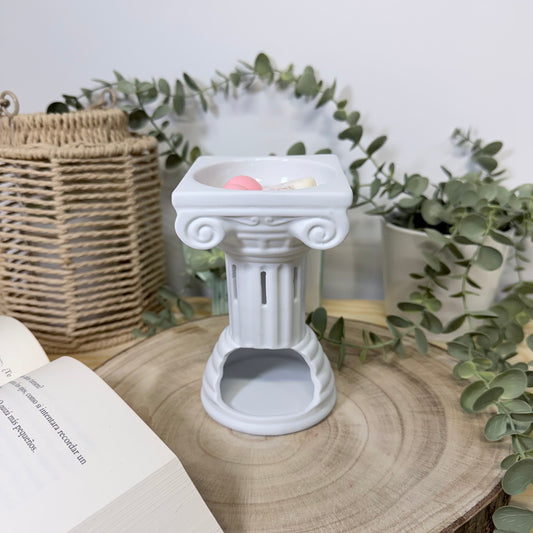 Quemador de Cera Athena - Diseño Columna Griega Blanca Cerámica