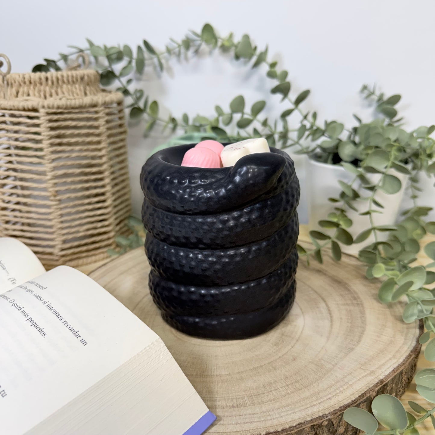 Quemador de Cera Serpent - Diseño Serpiente Negra Cerámica