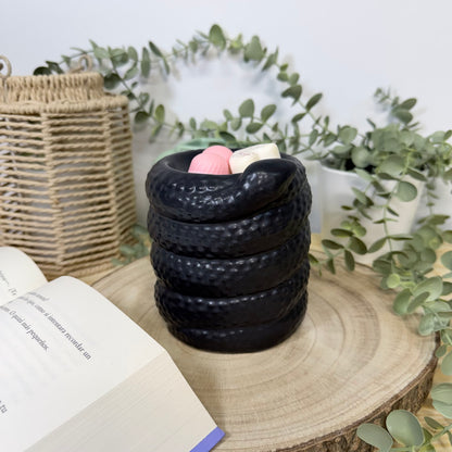Quemador de Cera Serpent - Diseño Serpiente Negra Cerámica