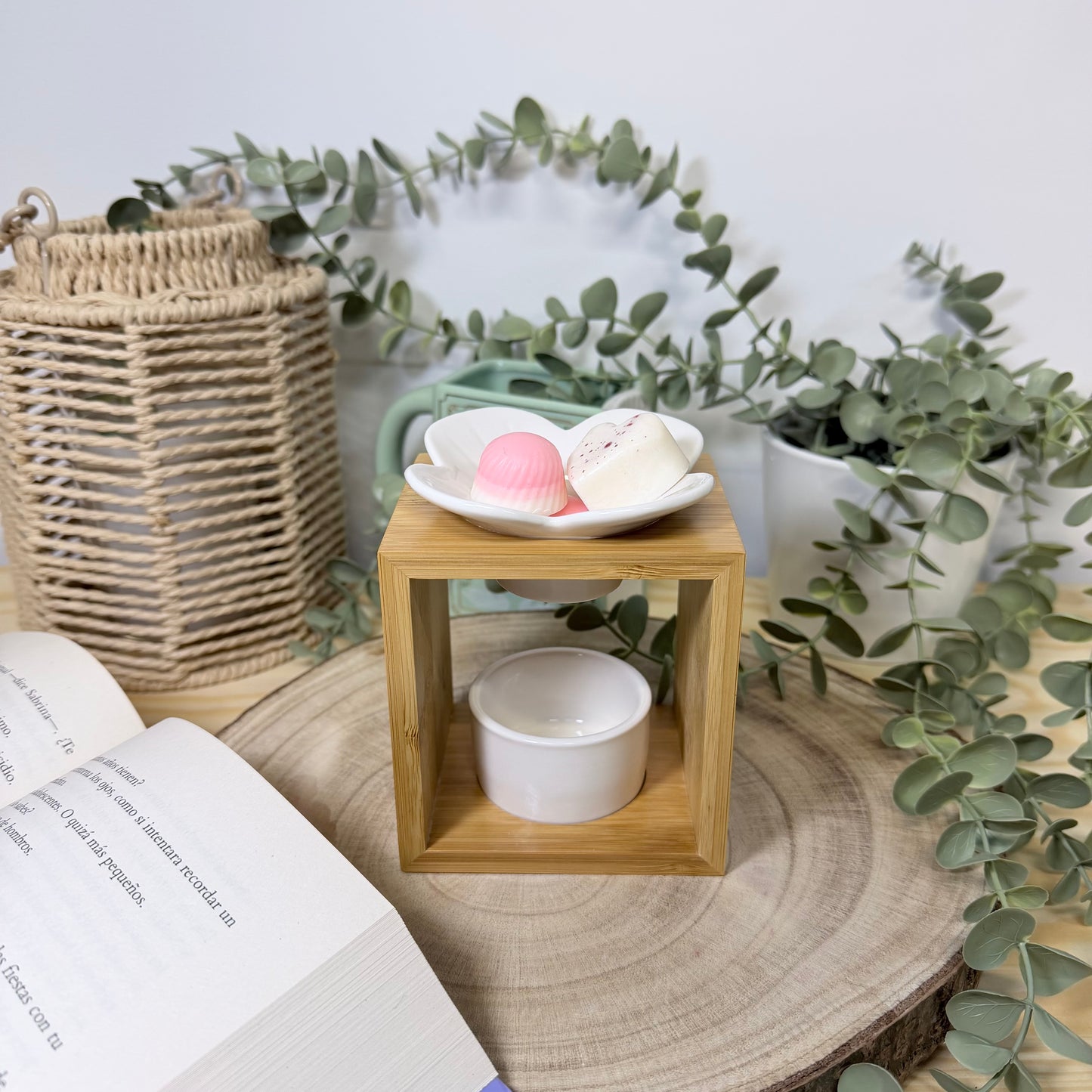 Quemador de Cera Zen Garden - Diseño Minimalista Madera y Cerámica