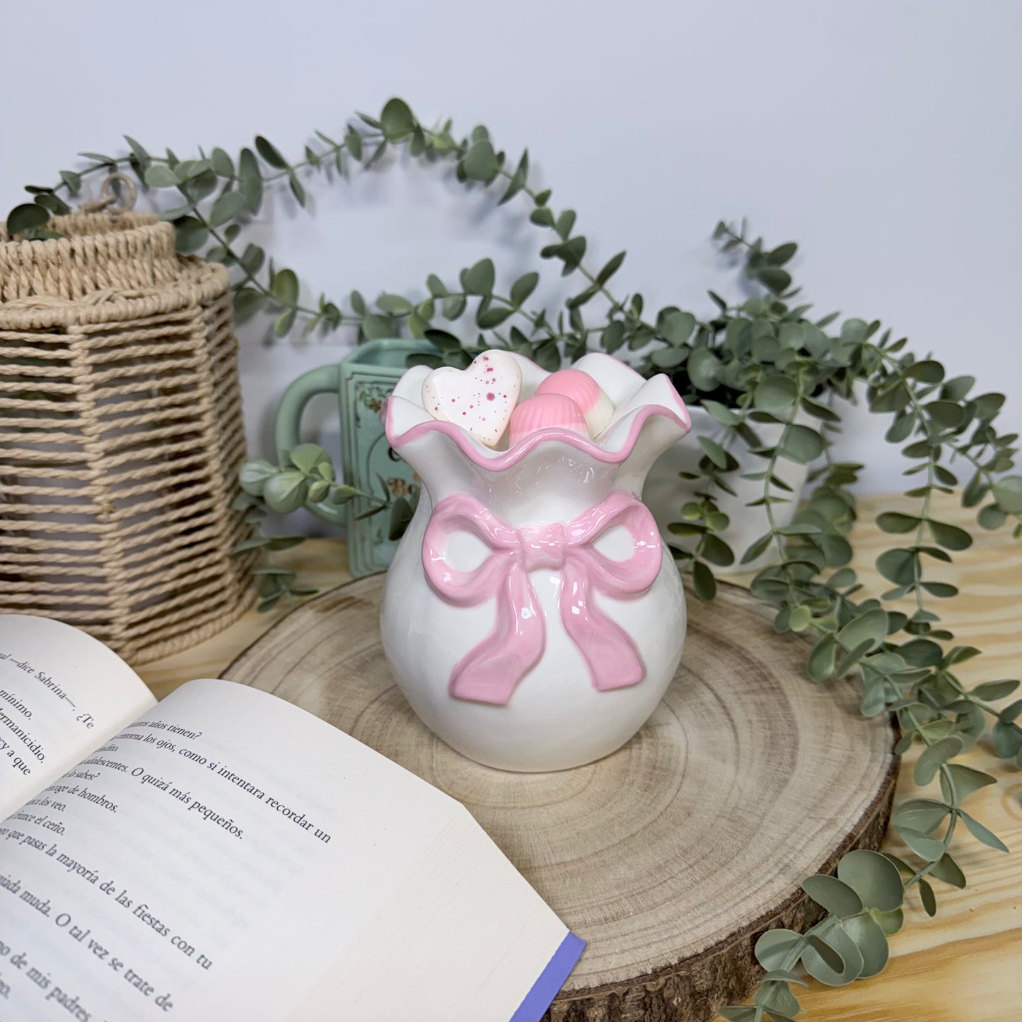 Quemador de Cera Pink Bow - Diseño Lazo Rosa Cerámica