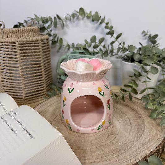 Quemador de Cera Tulip Dream - Diseño Tulipanes Rosa Cerámica