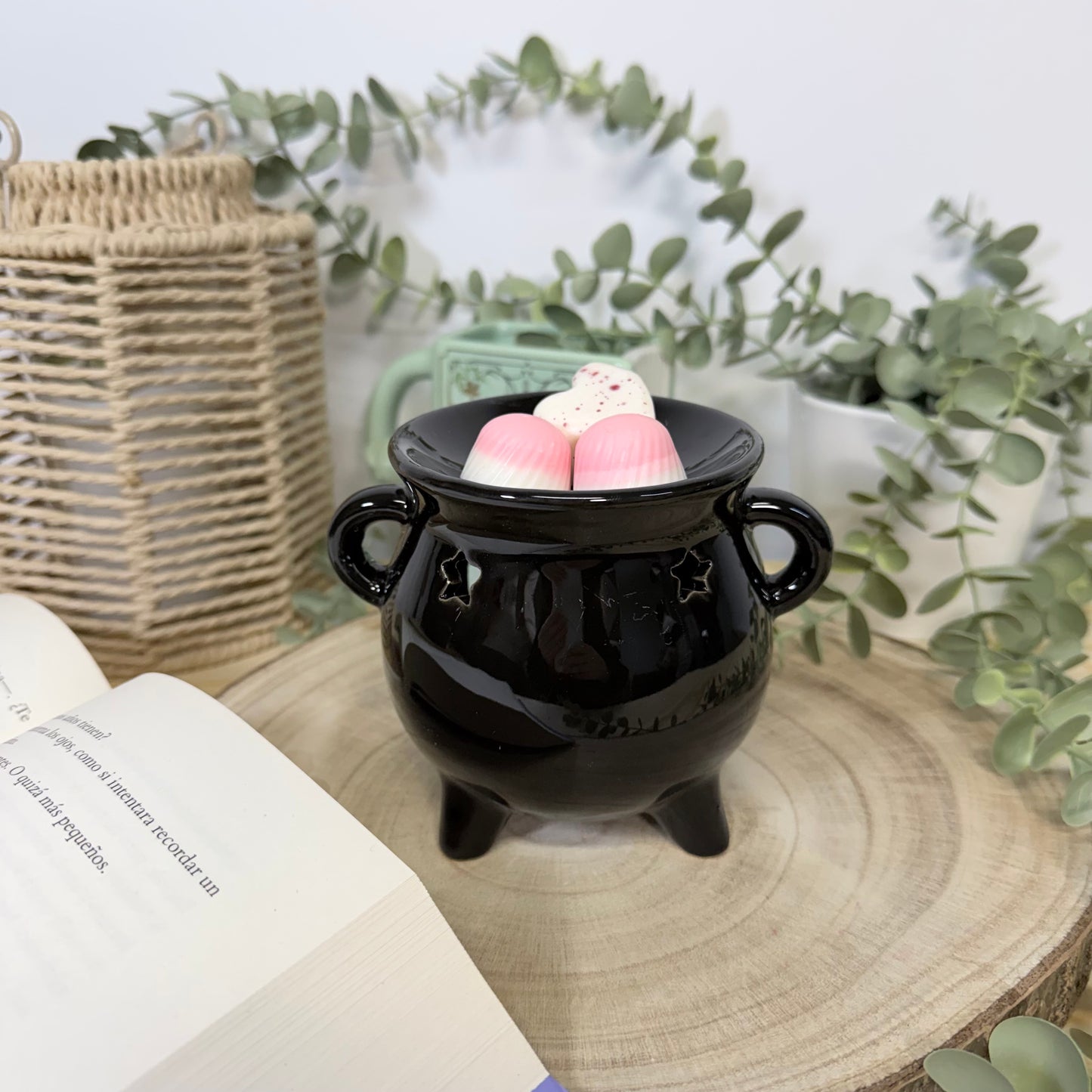 Quemador de Cera Caldero - Diseño Caldero Mágico Negro Cerámica