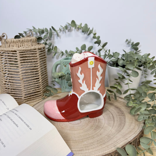 Quemador de Cera Retro Rodeo - Diseño Bota Vaquera Cerámica