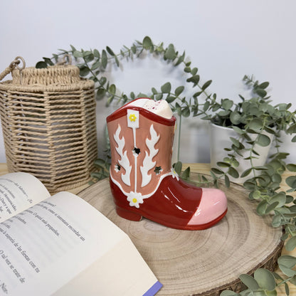 Quemador de Cera Retro Rodeo - Diseño Bota Vaquera Cerámica