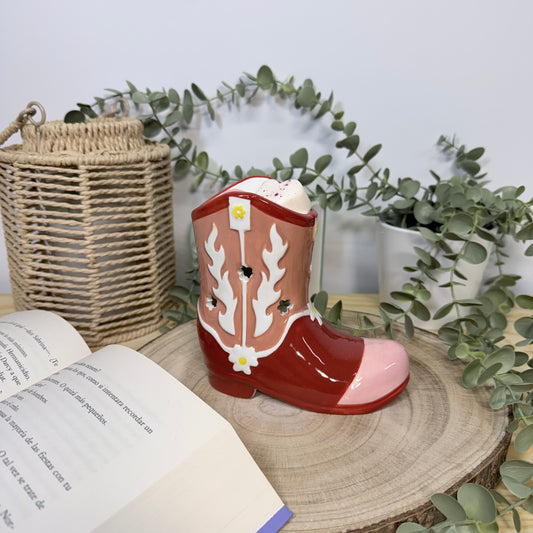 Quemador de Cera Retro Rodeo - Diseño Bota Vaquera Cerámica